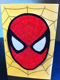 Arrange the four rectangles in a grid pattern on the card front with the smaller rectangles at the top. Spiderman Card My Kid Craft