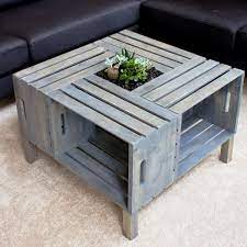 The crates for this table are 18″ long x 12 1/2″ wide x 9 1/2″ tall, very roomy. Diy Coffee Table Decorating Diy Crate Coffee Table Wood Home Decor Diy Pallet Furniture