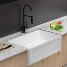 Apron Front Sink Contemporary European Design 24 Inch Farmhouse Kitchen Sink New 2020 Version Fireclay Farmhouse Sink Single Bowl Single Basin Kitchen Sink Single Bowl Fireclay Apron Sink 24 Tools Home Improvement Kitchen