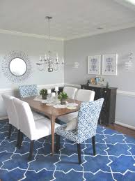 Rustic French Style Dining Room Design With Blue Rug Under The Wooden Dining Table Set Incluing Cl Rug Under Kitchen Table Dining Room Rug Dining Room Rug Size