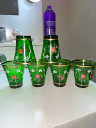 Vintage Emerald Italian Venetian Decanter Set w/glasses