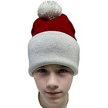 Amazon.com: COUVER Unisex Red White Pom Pom Cuff Beanie Hat 12" for Costume  or Winter, 1 Piece : Clothing, Shoes & Jewelry