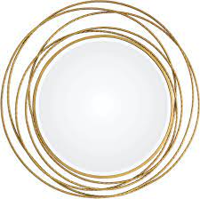The round glass is surrounded with a steel frame that has a gold finish, but there is a tiny gap between the mirror and frame letting your wall color shine through just a bit. Uttermost 09348 Whirlwind Gold Round Mirror Interiors Home Camp Hill Lancaster