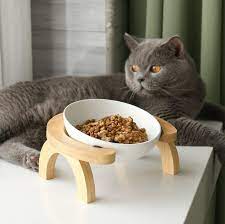 Ceramic Pet Bowl With Wooden Stand For Cats And Dogs Without Etsy In 2021 Pet Bowls Solid Wood Bookshelf Wooden Stand