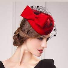British Bow Pillbox Hat With Veil For Women Red Wool Fascinator Hats Winter Wear Fascinator Hats Hat With Veil Fascinator