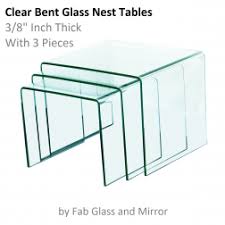 Modern Style Clear Bent Glass Nest 3 Tables Curved Glass Glass Coffee Table Glass