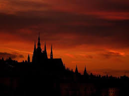 Silhouette illustration of prague towers. Prazsky Hrad Po Zapadu Slunce Detail Fotografie
