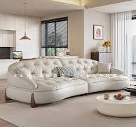 Leather Sofa Cowhide Minimalist Living Room Modern Minimalist Three-Person  Retro Curved Sofa - AliExpress
