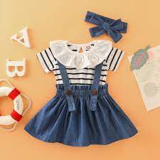 Buy Newborn Baby Girl Clothes Summer Ruffle Striped Jumpsuit Denim Overall Skirt Baby Girl Suit 6 36 Months Infant Suit Crawling Clothes Fordeal