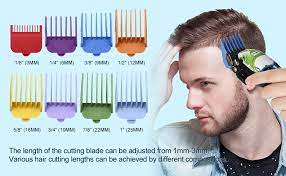 Here are the haircut numbers and their respective clipper guard sizes (lengths): Amazon Com 8 Color Professional Hair Trimmer Clipper Guard Combs Guide Combs Coded Cutting Guides Combs 3170 400 1 8 To 1 Great For Hair Clippers Trimmers Attachment Beauty