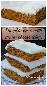 Pumpkin Bars With Cream Cheese Frosting Recipe Pumpkin Bars Dessert Recipes Pumpkin Dessert