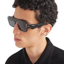 Prada Symbole Square Sunglasses Graphite Lens Crystal Black Tortoise Men