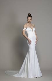 Satin Off The Shoulder Sheath Wedding Dress Kleinfeld Bridal Wedding Dresses Kleinfeld Embellished Wedding Dress Wedding Dresses