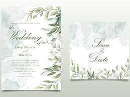 Elegant Hand Drawn Wedding Invitation Card With Beautiful Leaves Floral Wedding Invitations Hand Drawn Wedding Invitations Watercolor Floral Wedding Invitations