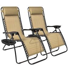 2 Zero Gravity Chairs Lounge Patio Chairs Cup Holders Camp Yard Beach New Tan Bestchoiceproducts Lounge Chair Outdoor Outdoor Recliner Patio Lounge Chairs