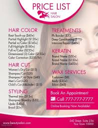 Hair Salon Flyer In 2020 Price List Template Hair Salon Price List Salon Price List