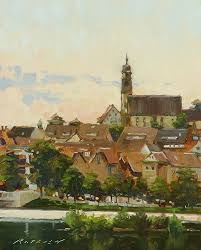 Village Sunset Boeblingen Germany By Scott Ruthven Oil 10 X 8 Urban Landscape Landscape Original Oil Painting