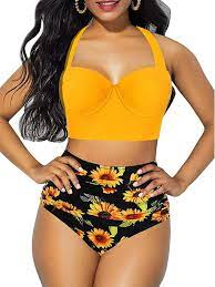 Free 2 Day Shipping Buy Multitrust Women Sunflower High Waist Bikini Set Swimsuit Bathing Suit Swimwear Printed Bikini Sets High Waisted Bathing Suits Bikinis