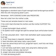 Terbaru, lelaki yang tak didedahkan nama itu mengaku pada mulanya dia melakukan sumbang mahram kerana kasihan dengan adiknya. Aku Tak Halalkan Korang Syed Azmi Dedah Punca Kes Sumbang Mahram Sukar Dikawal