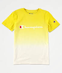 Black And Yellow Outfits For Kids Champion Boys Logo Dip Dyed Sunny Yellow T Shirt Zumiez Yellow T Shirt Champion Clothing Black Pants Men