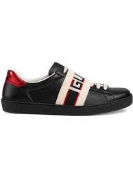 gucci black red and cream logo stripe leather sneaker farfetch sneaker leder sneaker gucci