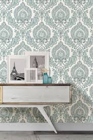 Lighten Up Your Walls With Wallpapers Wallpops Kensington Damask Blue Peel Stick Wallpaper Peel And Stick Wallpaper Damask Decor Damask Wallpaper