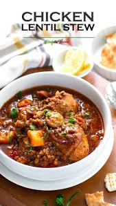 This Chicken Stew Recipe Has Chicken Thighs Braised With Fragrant Spices Hearty Lentils S Stew Chicken Recipe Instant Pot Recipes Chicken Lentil Soup Recipes
