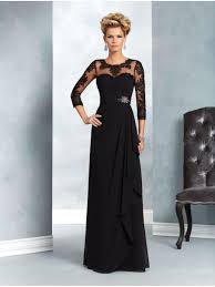Long Black Chiffon Lace 3 4 Length Sleeves Mother Of The Bride Dresses 907034 Mother Of The Bride Dresses Long Occasion Dresses Mother Wedding Dress