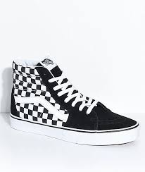 Black And White Checkered Vans With Black Stripe Vans Sk8 Hi Black White Checkered Skate Shoes Zumiez Vans Shoes High Tops Checkered Shoes Vans Sk8 Hi Black