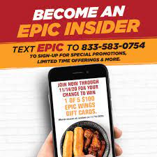 Buy $50 in gift cards and get a free single meal coupon! Epic Wings Photos Facebook