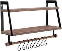 Maybe you would like to learn more about one of these? Amazon Com Halcent Wall Shelves Wood Storage Shelves With Towel Bar Floating Shelves Rustic 2 Tier Bathroom Shelf Kitchen Spice Rack With Hooks For Bathroom Kitchen Utensils Kitchen Dining