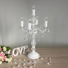 White Chandelier Style Table Lamp With Crystal Effect Droppers Ideal For A French Vintage Style Home 5 Chandelier Table Lamp Chandelier Style White Chandelier