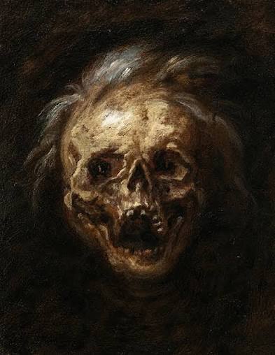 Screaming Skull (Teschio urlante), circa 1645. Painted by Salvator Rosa. A  haunting study of mortality, "Screaming Skull" presents a hideous,  partially decayed head emerging from a dark, undefined ground. The open  mouth