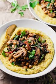 Want to make a polenta cake? Creamy Vegan Polenta With Mushrooms And Beans Emilie Eats