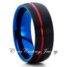 Black Tungsten Ring Blue Tungsten Red Tungsten Ring Brush Band Red Tungsten Ring Tungsten Wedding Bands Black Tungsten Rings