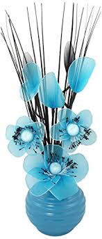 Eternal blooms with dried artificial flowers. Flourish 813 Vase With Dark Teal Blue Mini Nylon Flower Small 32cm Buy Online In Aruba At Aruba Desertcart Com Productid 48305420