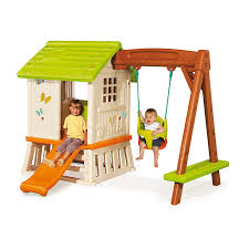 Je veux trouver un tobboggan enfant pour mes enfants pas cher ici portique bois cabane toboggan. Une Cabane Et Une Balancoire En Une Seule Aire De Jeu Dans La Cabane Portique Smoby Testis Fr