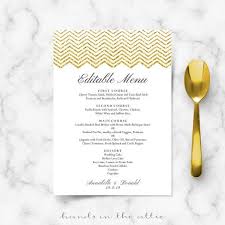 Printable Wedding Menu Gold Wedding Ideas Editable Menu Etsy Printable Wedding Menu Wedding Menu Cards Menu Card Template