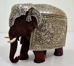 Rare Silver Metal Wooden Elephant Figurine Solid Vintage Carved Figurines India 99 00 Elephant Figurines Wooden Elephant Elephant Decor