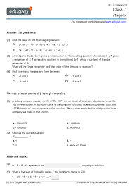 English worksheets that are aligned to the 7th grade common core standards. Grade 7 Math Worksheets And Problems Integers Edugain Global