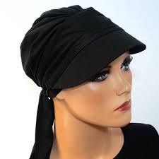 mutze with visor black chemotherapy chemo headgear cancer chemo hat chemo cloth turban sport alopecia convertible cap headgear chemo hat chemo