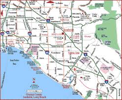 It connects the beautiful harbor town of dana point in southern california's orange county to leggett, california, in mendocino county, home to some of the largest trees in the world. Long Beach California Map