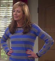 Wornontv Bonnie S Blue And Grey Striped Sweater With Elbow Patches On Mom Allison Janney Clothes And Wardrobe From Tv