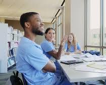 Image of nurse, a student studying, and a college campus