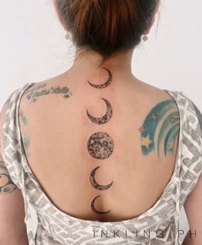 Jimin inspired moon phases 🌛🌝🌜 this half spine tattoo was customized and inked on lovely @katsu_203 💜 15% off all BTS tattoos this June for Festa! 💜 Please check the CALENDAR highlights