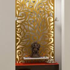 Pooja Corner With A Beautiful Lattice Background Room Door Decorations Pooja Room Door Design Pooja Room Design