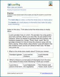 Students in the 1st grade seem to understand the concept of reading left to right. Main Idea Details Worksheets K5 Learning