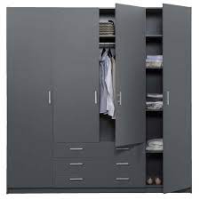 kledingkast sprint 4 deurs donkergrijs 200x198x51 cm leen bakker kledingkast slaapkamer grijs kast
