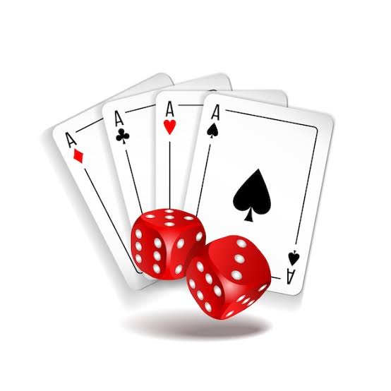 Vector illustration of casino elements four playing cards and two red dices | Premium Vector