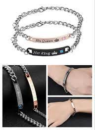 2021 Her Beast His Beauty His Queen Her King Couple Bracelets Crystal Stainless Steel Pair Bracelets Heart Crown Charm Women Men Jewelry From Heqishengcai2013 1 17 Dhgate Com